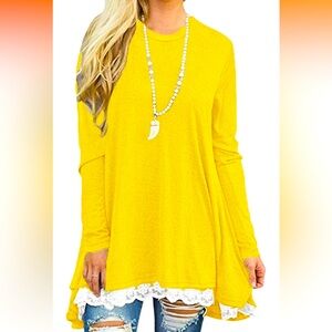 New Afibi Women Lace Long Sleeve A-line Swing T-Shirt Loose Tunic Top Blouse